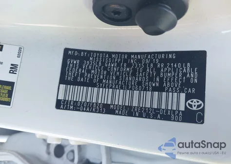 2020 Toyota Corolla Le z USA, uszkodzony, nr VIN 5YFEPRAE1LP060718